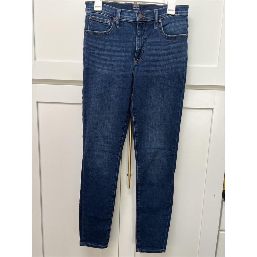 J.Crew Women’s Mid-Rise Skinny Dark Wash Blue Denim Jeans 5-Pocket, Size 28T